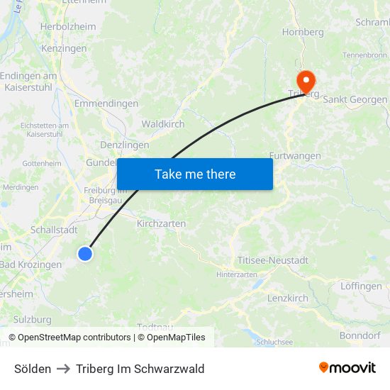 Sölden to Triberg Im Schwarzwald map