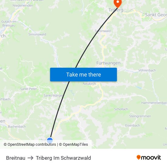 Breitnau to Triberg Im Schwarzwald map