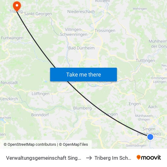 Verwaltungsgemeinschaft Singen (Hohentwiel) to Triberg Im Schwarzwald map