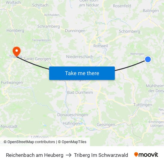 Reichenbach am Heuberg to Triberg Im Schwarzwald map