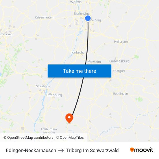 Edingen-Neckarhausen to Triberg Im Schwarzwald map