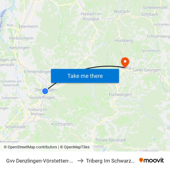 Gvv Denzlingen-Vörstetten-Reute to Triberg Im Schwarzwald map