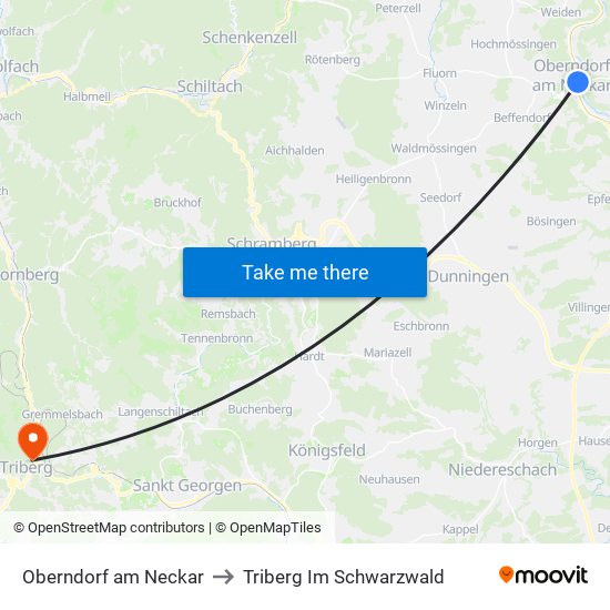 Oberndorf am Neckar to Triberg Im Schwarzwald map