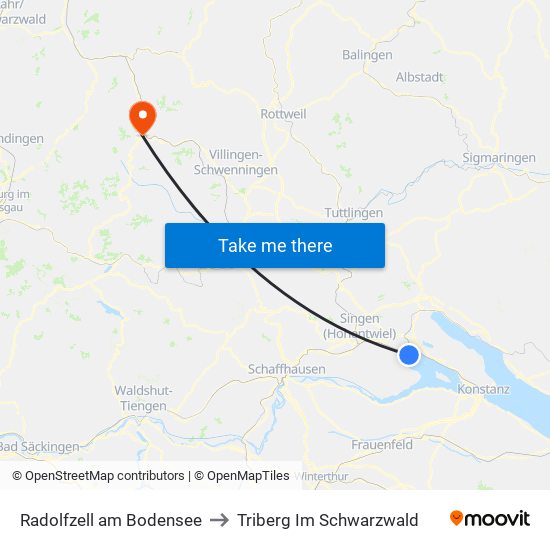 Radolfzell am Bodensee to Triberg Im Schwarzwald map