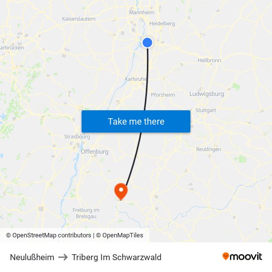 Neulußheim to Triberg Im Schwarzwald map