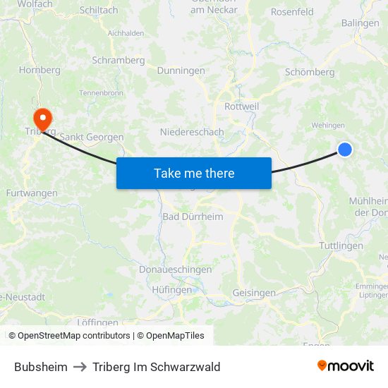 Bubsheim to Triberg Im Schwarzwald map