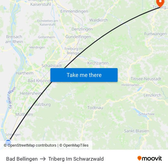 Bad Bellingen to Triberg Im Schwarzwald map