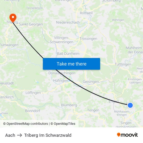 Aach to Triberg Im Schwarzwald map