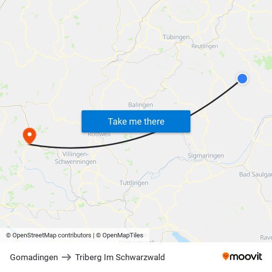 Gomadingen to Triberg Im Schwarzwald map