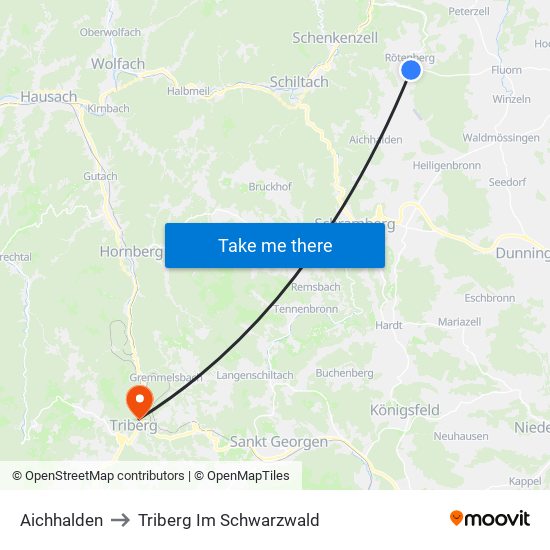 Aichhalden to Triberg Im Schwarzwald map