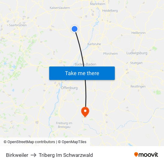 Birkweiler to Triberg Im Schwarzwald map