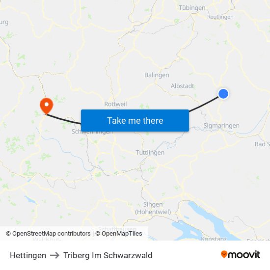 Hettingen to Triberg Im Schwarzwald map