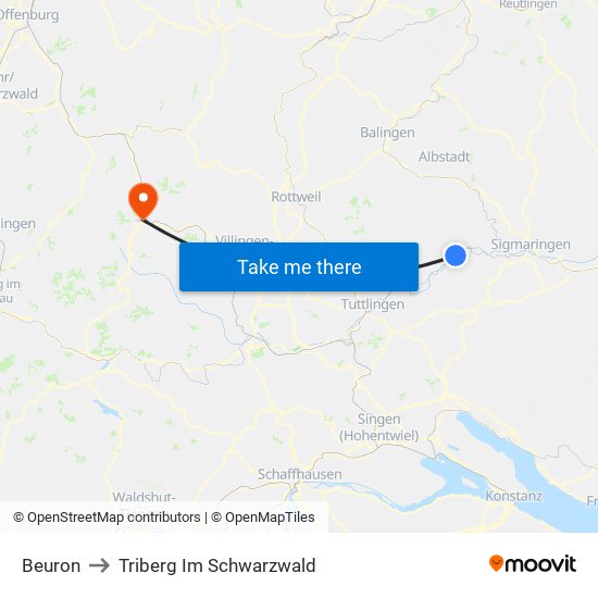Beuron to Triberg Im Schwarzwald map