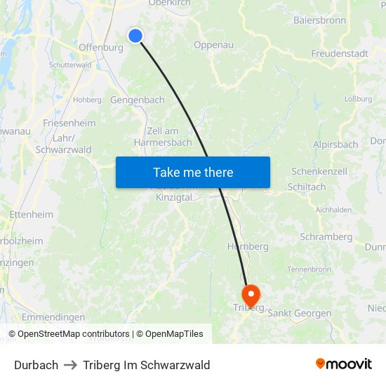 Durbach to Triberg Im Schwarzwald map