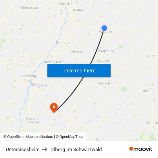 Untereisesheim to Triberg Im Schwarzwald map