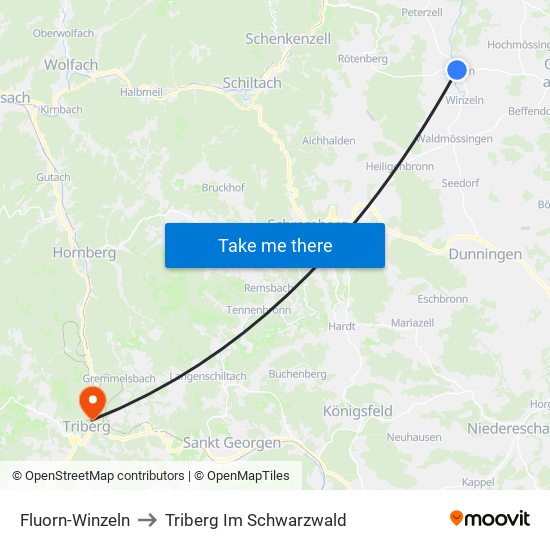 Fluorn-Winzeln to Triberg Im Schwarzwald map