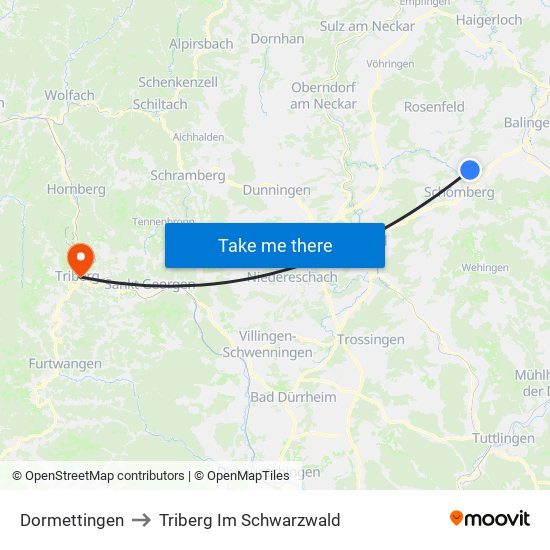 Dormettingen to Triberg Im Schwarzwald map