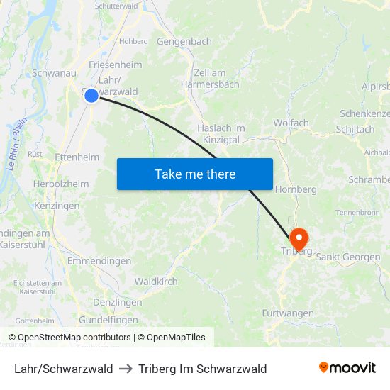 Lahr/Schwarzwald to Triberg Im Schwarzwald map