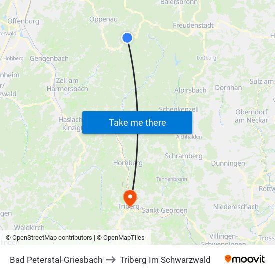 Bad Peterstal-Griesbach to Triberg Im Schwarzwald map