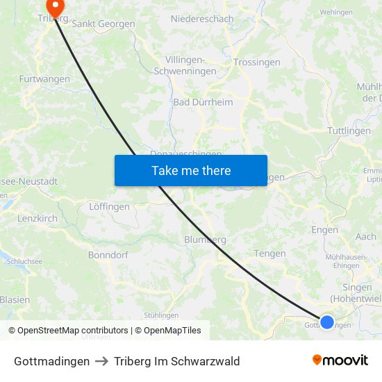 Gottmadingen to Triberg Im Schwarzwald map