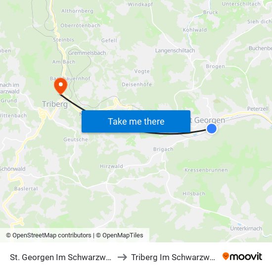 St. Georgen Im Schwarzwald to Triberg Im Schwarzwald map