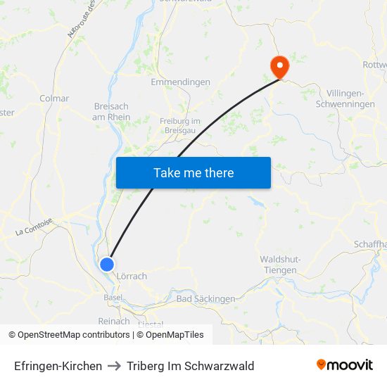 Efringen-Kirchen to Triberg Im Schwarzwald map