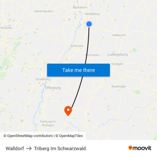 Walldorf to Triberg Im Schwarzwald map