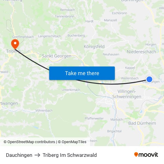 Dauchingen to Triberg Im Schwarzwald map
