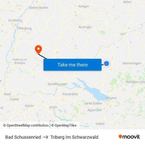 Bad Schussenried to Triberg Im Schwarzwald map