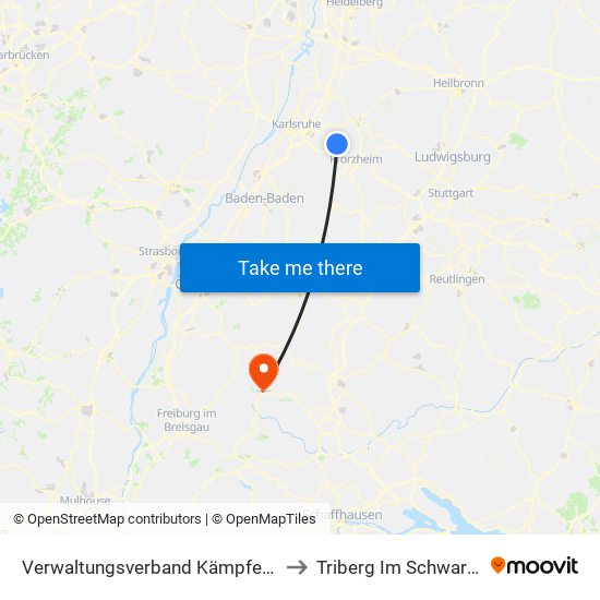 Verwaltungsverband Kämpfelbachtal to Triberg Im Schwarzwald map