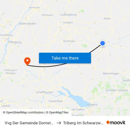 Vvg Der Gemeinde Dornstadt to Triberg Im Schwarzwald map