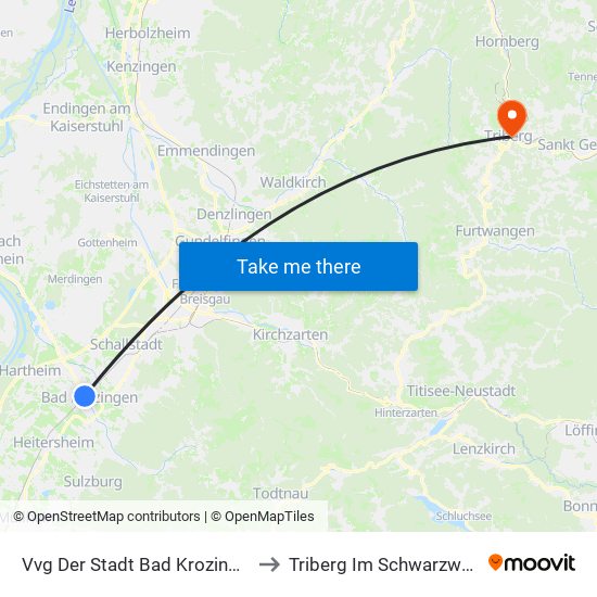 Vvg Der Stadt Bad Krozingen to Triberg Im Schwarzwald map