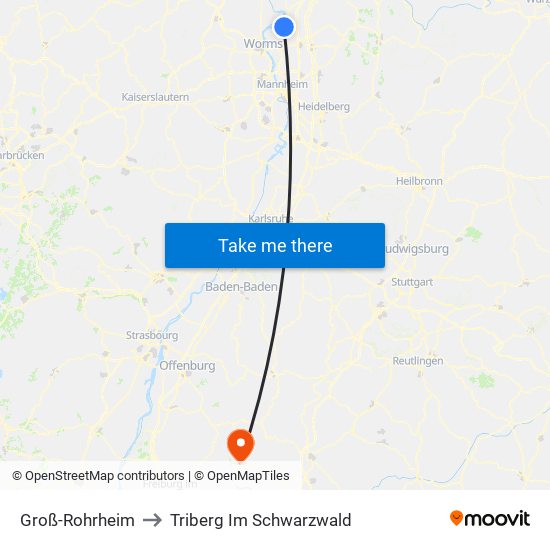 Groß-Rohrheim to Triberg Im Schwarzwald map