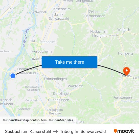 Sasbach am Kaiserstuhl to Triberg Im Schwarzwald map