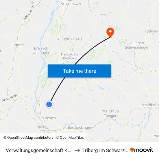 Verwaltungsgemeinschaft Kandern to Triberg Im Schwarzwald map