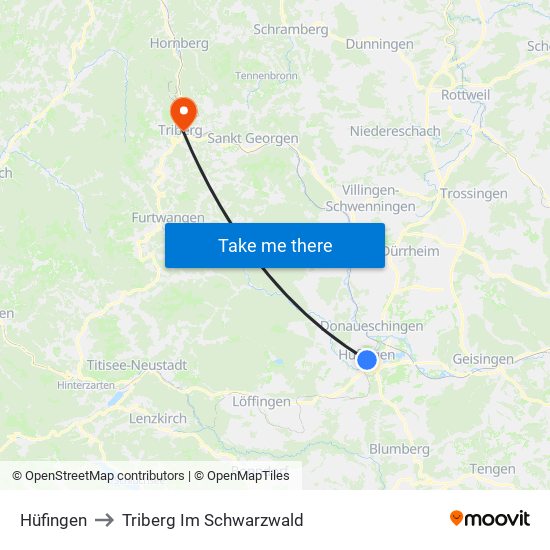 Hüfingen to Triberg Im Schwarzwald map