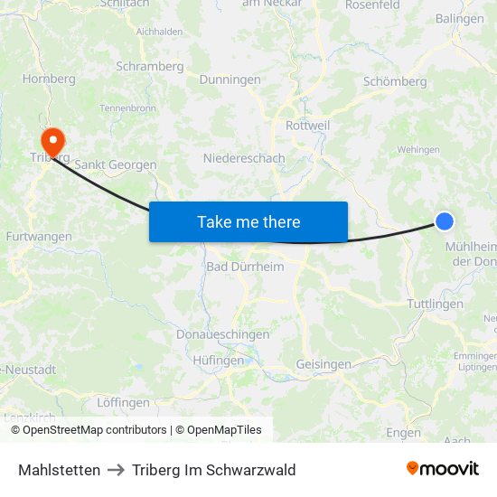 Mahlstetten to Triberg Im Schwarzwald map