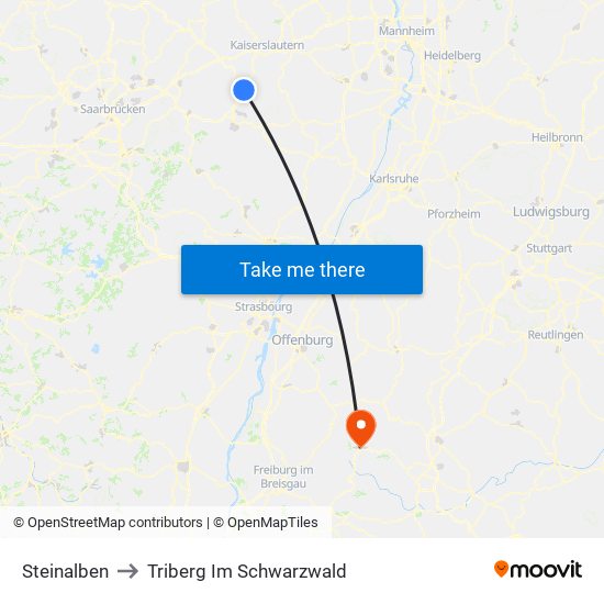 Steinalben to Triberg Im Schwarzwald map