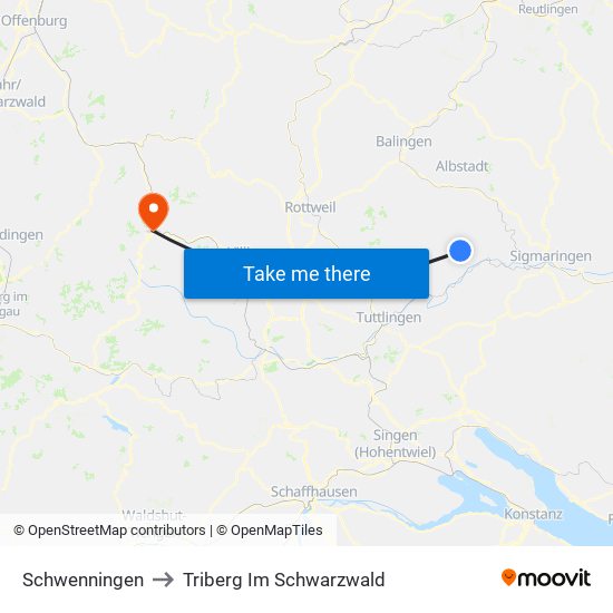 Schwenningen to Triberg Im Schwarzwald map