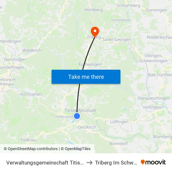 Verwaltungsgemeinschaft Titisee-Neustadt to Triberg Im Schwarzwald map