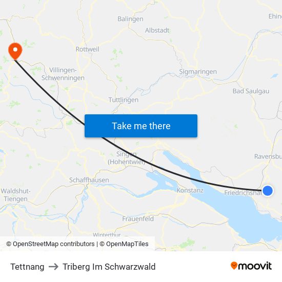 Tettnang to Triberg Im Schwarzwald map