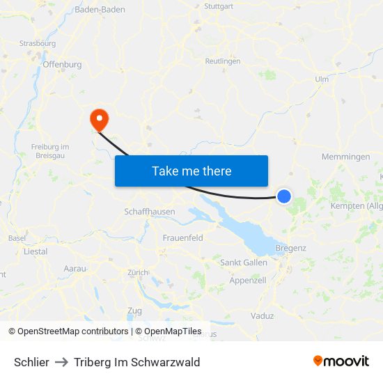 Schlier to Triberg Im Schwarzwald map