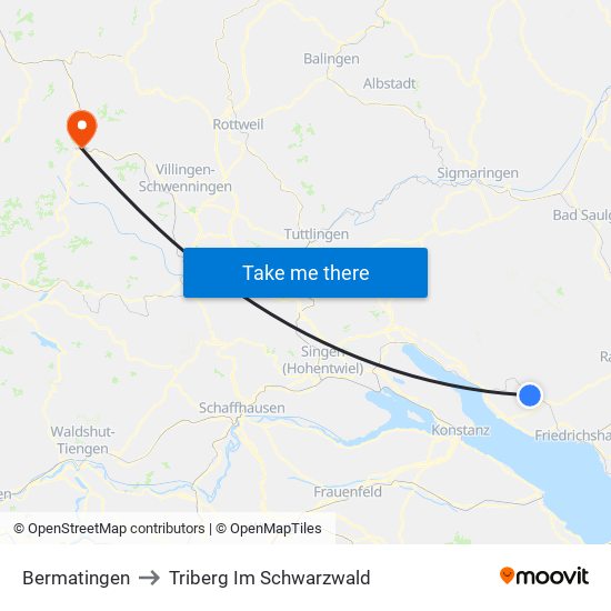 Bermatingen to Triberg Im Schwarzwald map