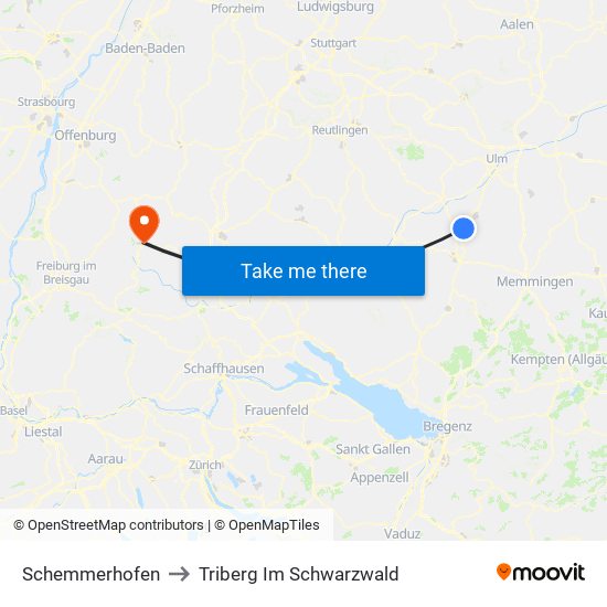 Schemmerhofen to Triberg Im Schwarzwald map