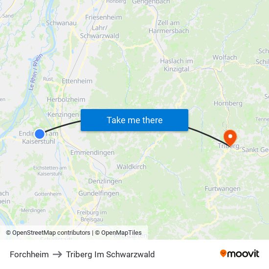 Forchheim to Triberg Im Schwarzwald map