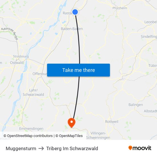 Muggensturm to Triberg Im Schwarzwald map