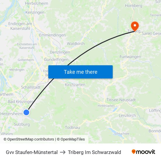 Gvv Staufen-Münstertal to Triberg Im Schwarzwald map