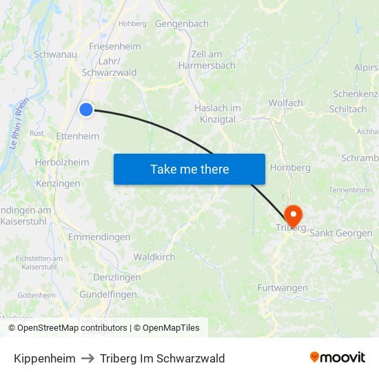 Kippenheim to Triberg Im Schwarzwald map