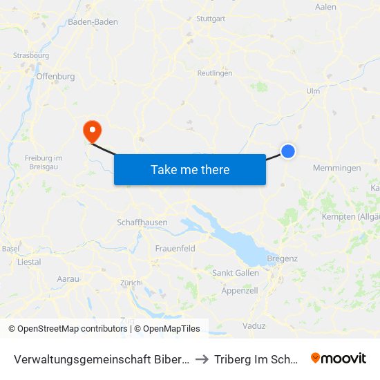 Verwaltungsgemeinschaft Biberach An Der Riß to Triberg Im Schwarzwald map