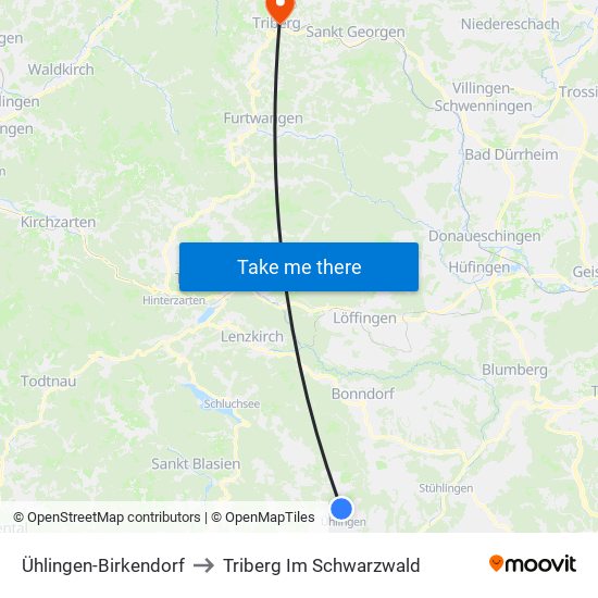 Ühlingen-Birkendorf to Triberg Im Schwarzwald map